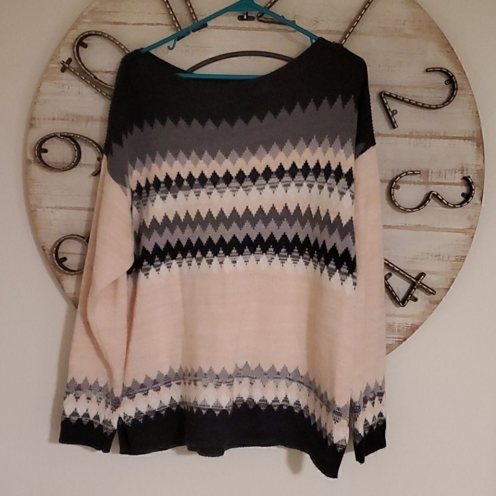 Pink and black & white sweater. Super soft acrylic